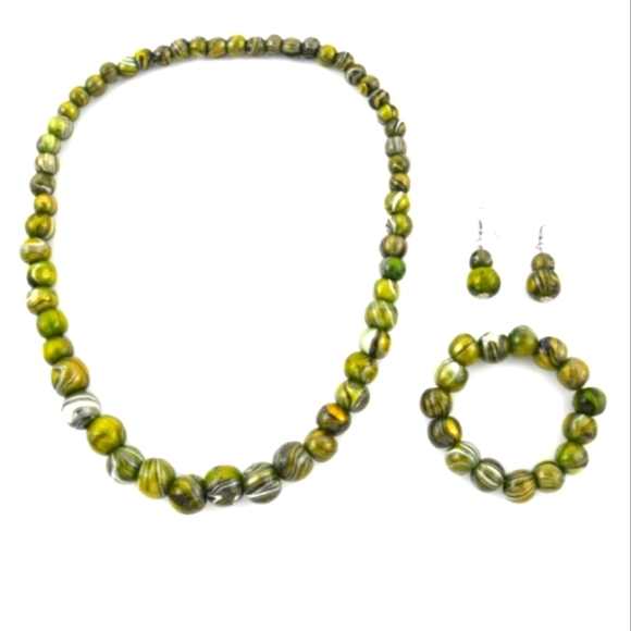 Jewelry - Green hand painted necklace bracelet and earring set